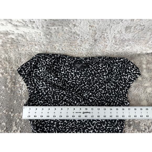 Jones New York Petites Size 8P Abstract Fit Flared Midi Dress Black White Cap - Picture 4 of 8